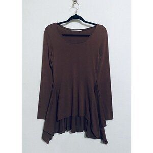 Peruvian Connection Womens XS Asymmetrical Hem Tunic Top Long Sleeve Maroon Boho